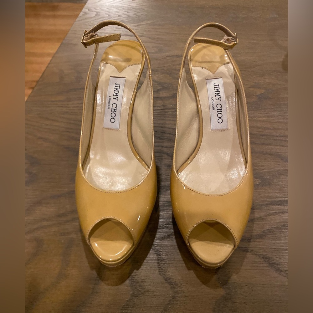 Jimmy Choo Beige Peep-Toe Heels